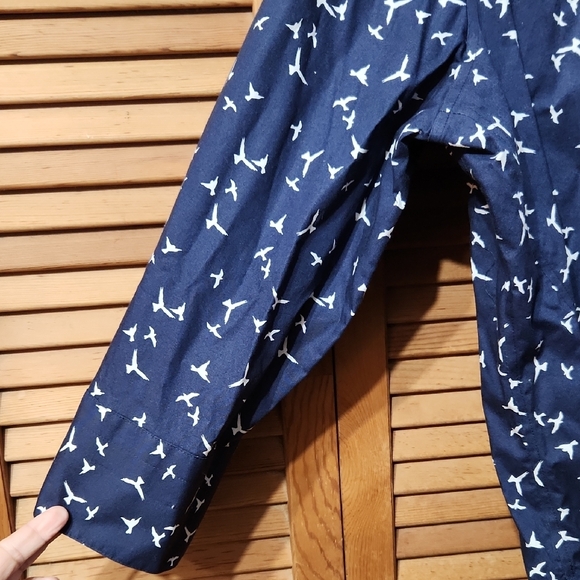 Foxcroft Navy Shirt with Bird Pattern - Picture 4 of 8